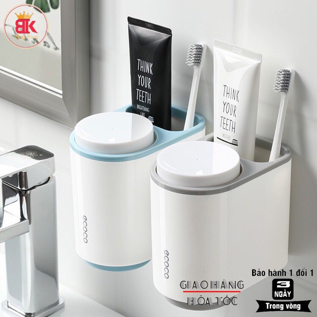 Kệ để Bàn Chải Kem Đánh Răng Mini Ecoco dán cường lực siêu chắc tặng kèm 2 cốc từ tính