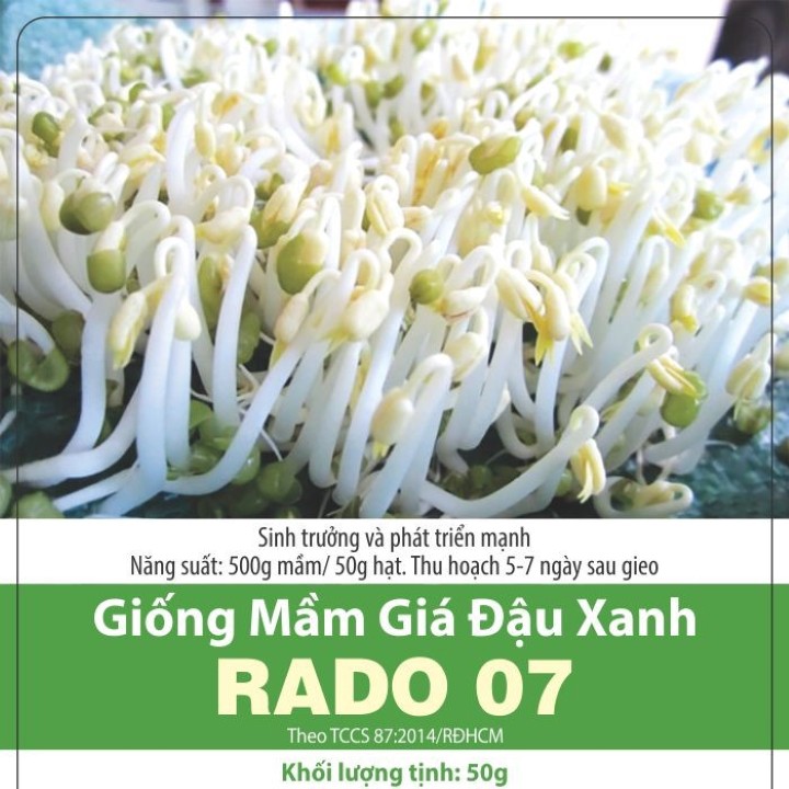 Gói 50Gr Hạt Mầm Giá Đậu Xanh Rado 07, Thu Nhanh trong 5_7 ngày, Tỷ Lệ Nảy Mầm Cao, Trồng Quanh Năm