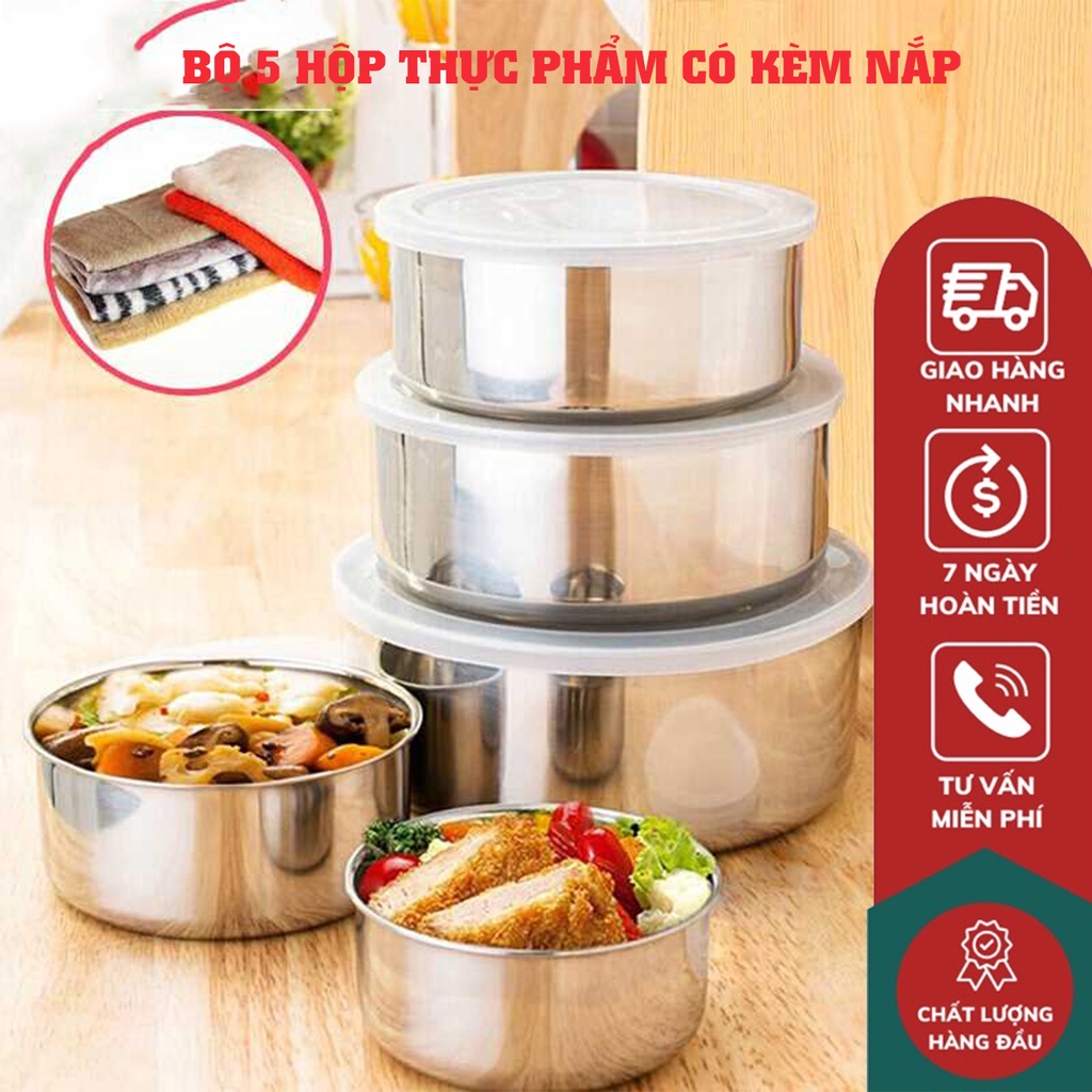 Hộp đựng thực phẩm - Bộ 5 hộp chứa thức ăn, ngũ cốc - Kèm Nắp Nhựa