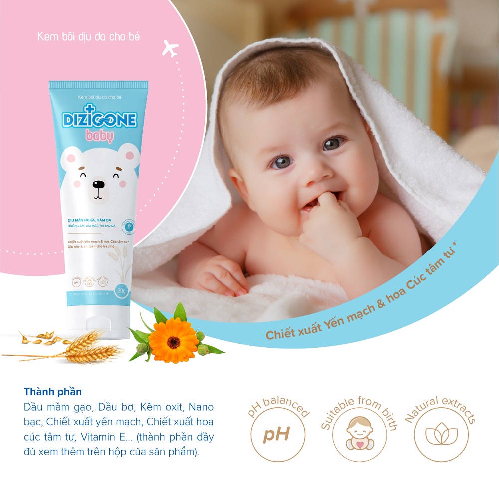 Kem DIZIGONE Baby: Dịu mẩn ngứa, ngừa hăm da, chàm sữa, bảo vệ và phục hồi da bé