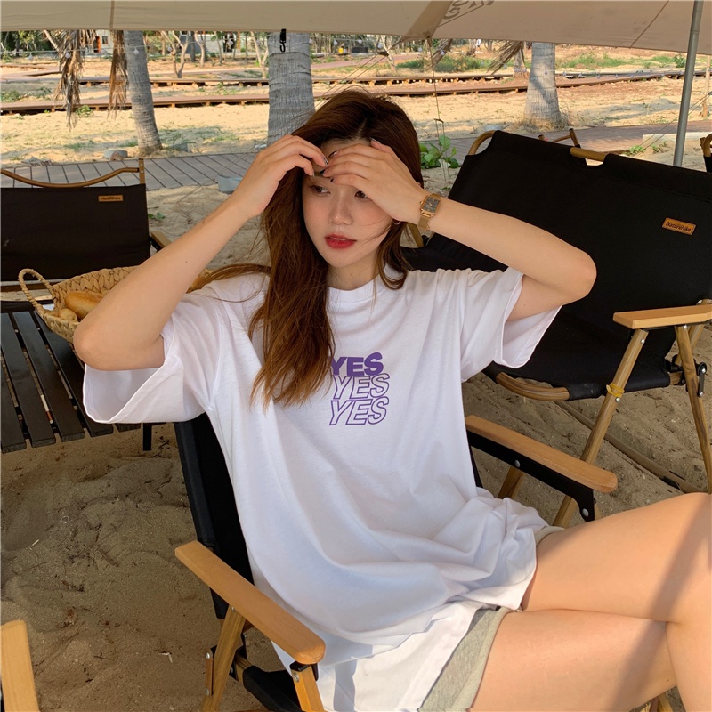 Áo thun SUXI cổ tròn ngắn tay dáng rộng in chữ thời trang hè cho nữ