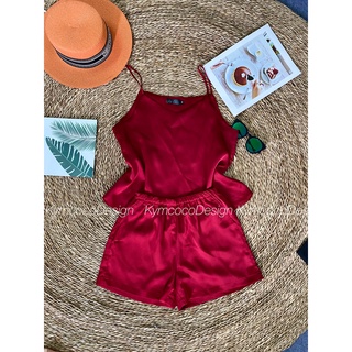 Bộ ngủ 2 dây lụa nữ Pijama đồ mặc nhà lụa Satin cao cấp áo hai dây quần đùi Kymcoco B02
