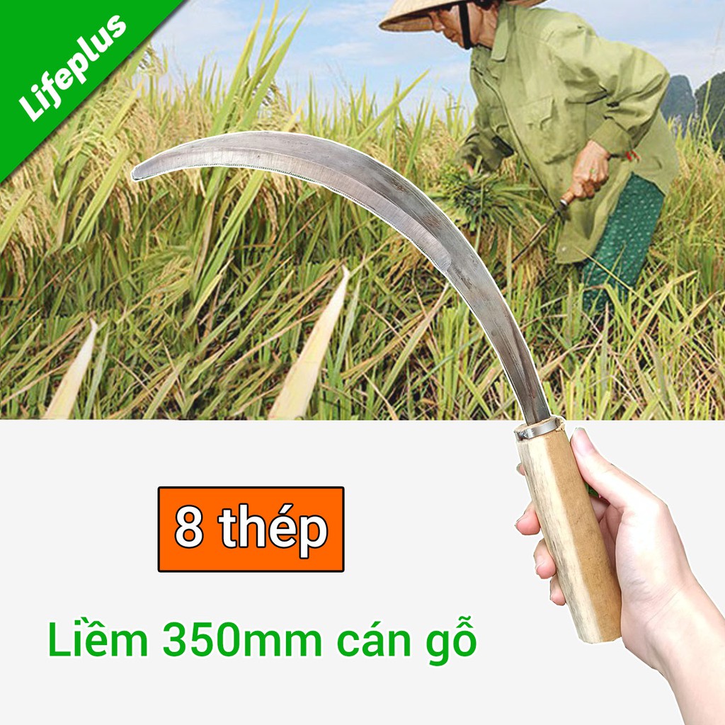 Liềm 8 thép 350mm cán gỗ cắt lúa cắt cỏ