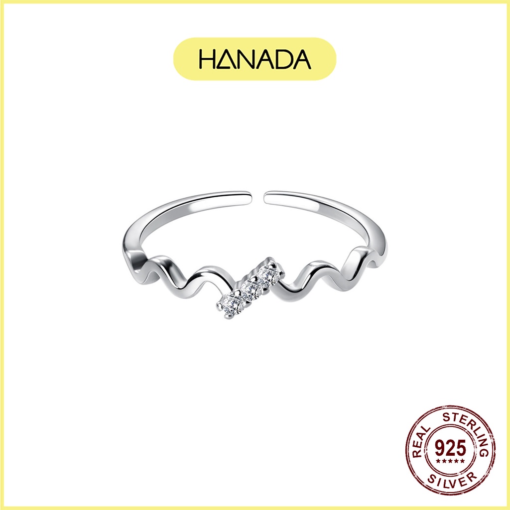 Nhẫn Bạc 925 Hanada Ngón Út zic zac 3 đá freesize tùy chỉnh 0084 M7