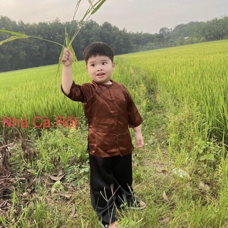 Set bà ba nâu lụa hàng may thiết kế cho bé