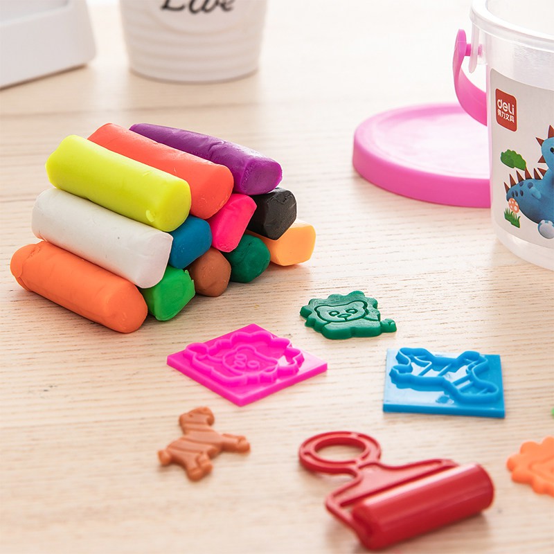 Đất nặn nhiều màu Deli Chất liệu an toàn có khuôn kèm 12 màu 01 hộp nhựa có quai xách đồ chơi sáng tạo cho bé phát triển