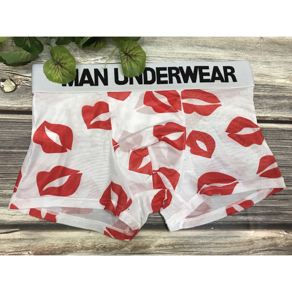 [free ship 50k + che tên đơn hàng] quần lót nam, quần lót boxer lưới in hình cute cho nam (hình chụp tại shop)