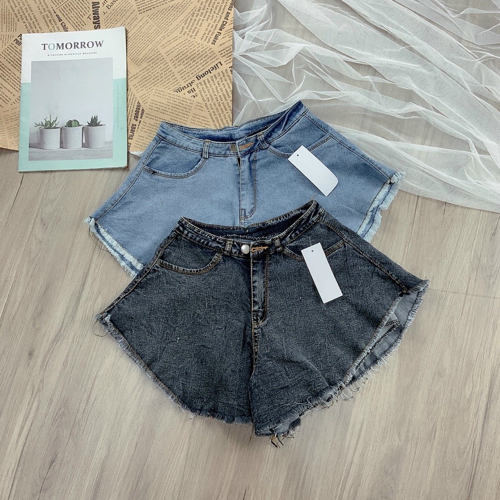 Quần Short Jean Ngắn Xòe Ống Rộng Lưng Cao Phong Cách Sexy