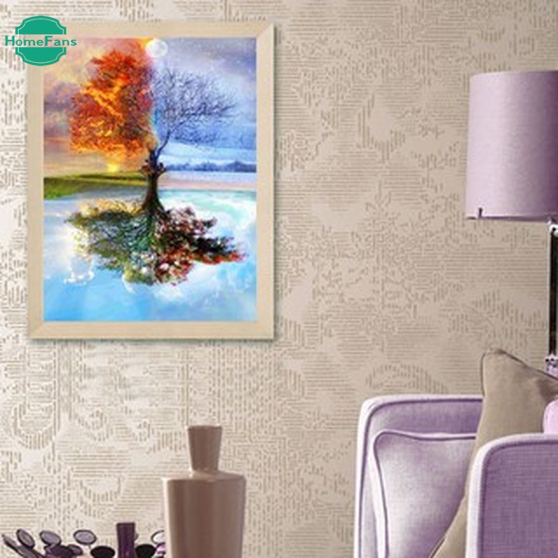 Bộ tranh đính đá 5D tự làm 30x40cm hình cây điều ước trang trí nhà cửa