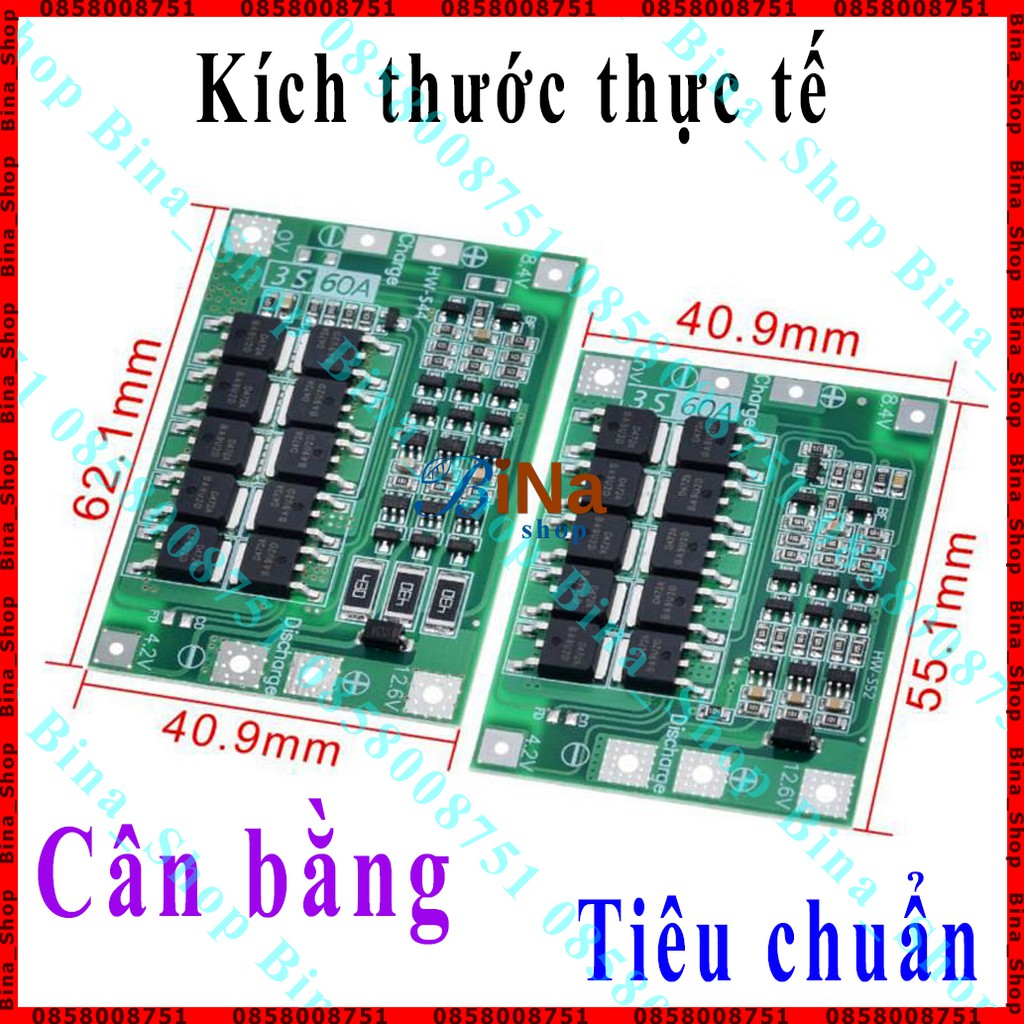 Mạch sạc xả bảo vệ cân bằng pin 3S 60A 12.6V