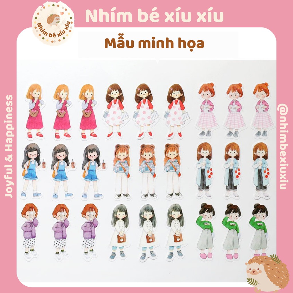 Set 51 sticker Chihiro Time cô gái Nhật Bản  size lớn 6cm hình dán trang trí sổ tay