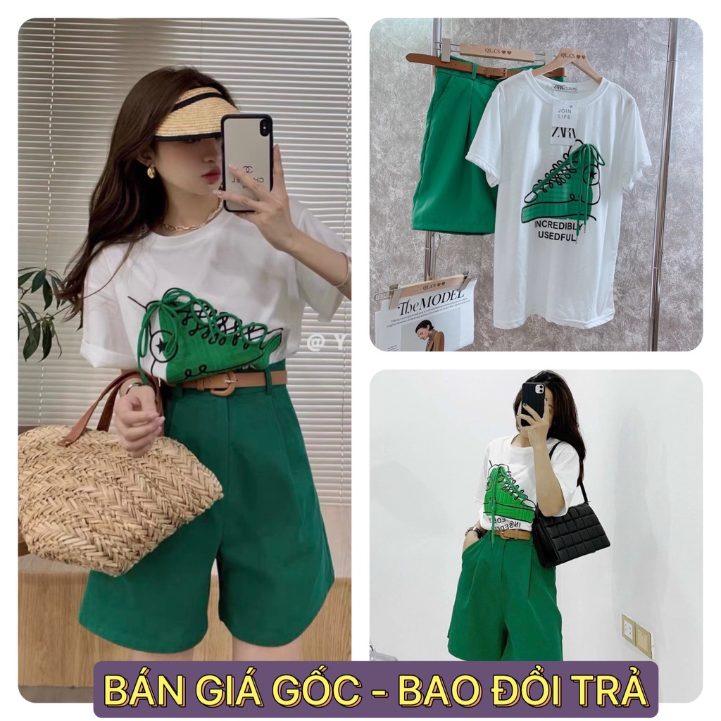 Set Bộ Đồ Nữ Áo Thun Giày + Nịt Kèm Quần Lửng Hàng QC Cao Cấp