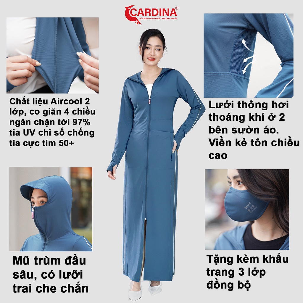 Áo Chống Nắng Nữ 𝐂𝐀𝐑𝐃𝐈𝐍𝐀 2 Lớp Dáng Dài Liền Thân Chất Thun Lạnh Nhật Cao Cấp Chống Tia UV 2BC