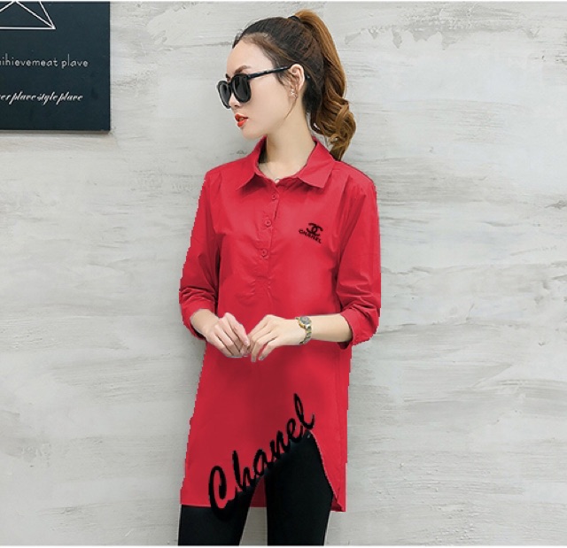 Áo sơ mi form dài tà lệch đủ màu tay lửng bao xinh