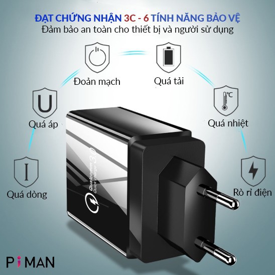 Củ sạc siêu nhanh hỗ trợ Quick Charge QC3.0 - 4 Cổng USB - Tiêu Chuẩn Châu Âu