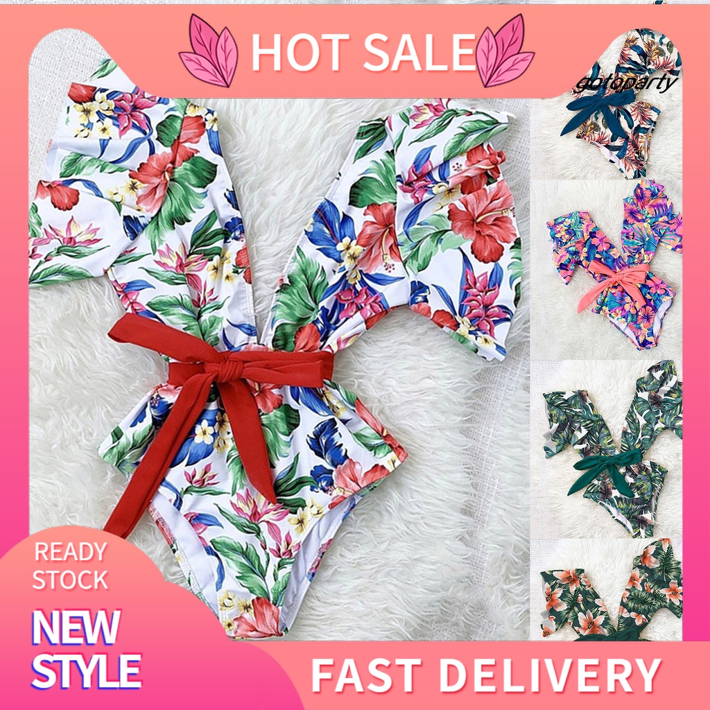 Bộ Đồ Bơi Một Mảnh Cổ Chữ V Hở Lưng In Họa Tiết Hoa Quyến Rũ Dành Cho Nữ