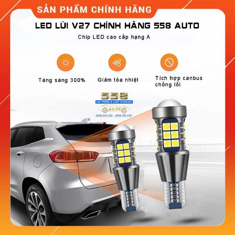 [HÀNG CHÍNH HÃNG] Bóng đèn LED Lùi(LED De) V27 cho xe Ô Tô  -  Tăng Sáng 300% - ĐẦY ĐỦ CHÂN BÓNG