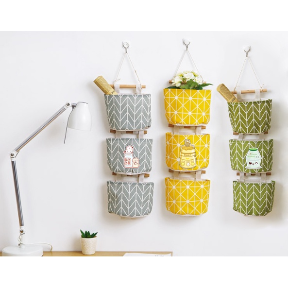 Túi vải treo tường quả bơ 3 Ngăn TVT4 trà sữa trứng lười yakult hoa cúc GD bò sữa trứng lười shiba roro jump