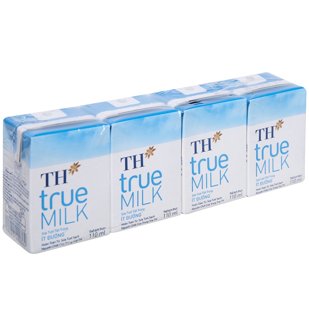 Lốc 4 hộp sữa tươi tiệt trùng ít đường TH true MILK 110ml