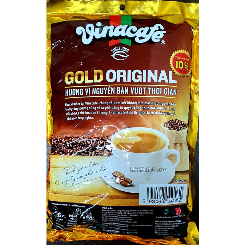Cà phê hòa tan 3 in 1 Vinacafe Gold Original bịch 800g