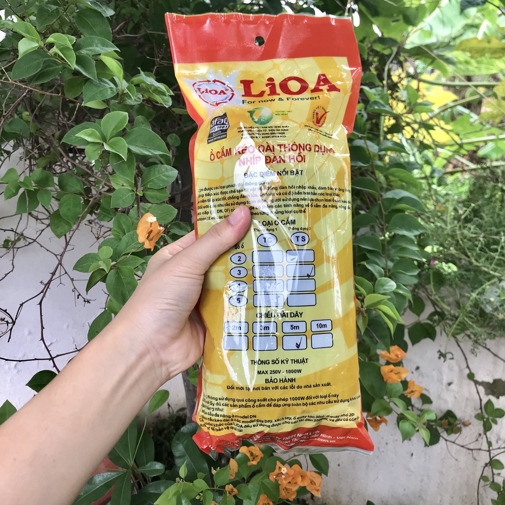 Ổ cắm điện LIOA 3 lỗ có công tắc, dây dài 5m