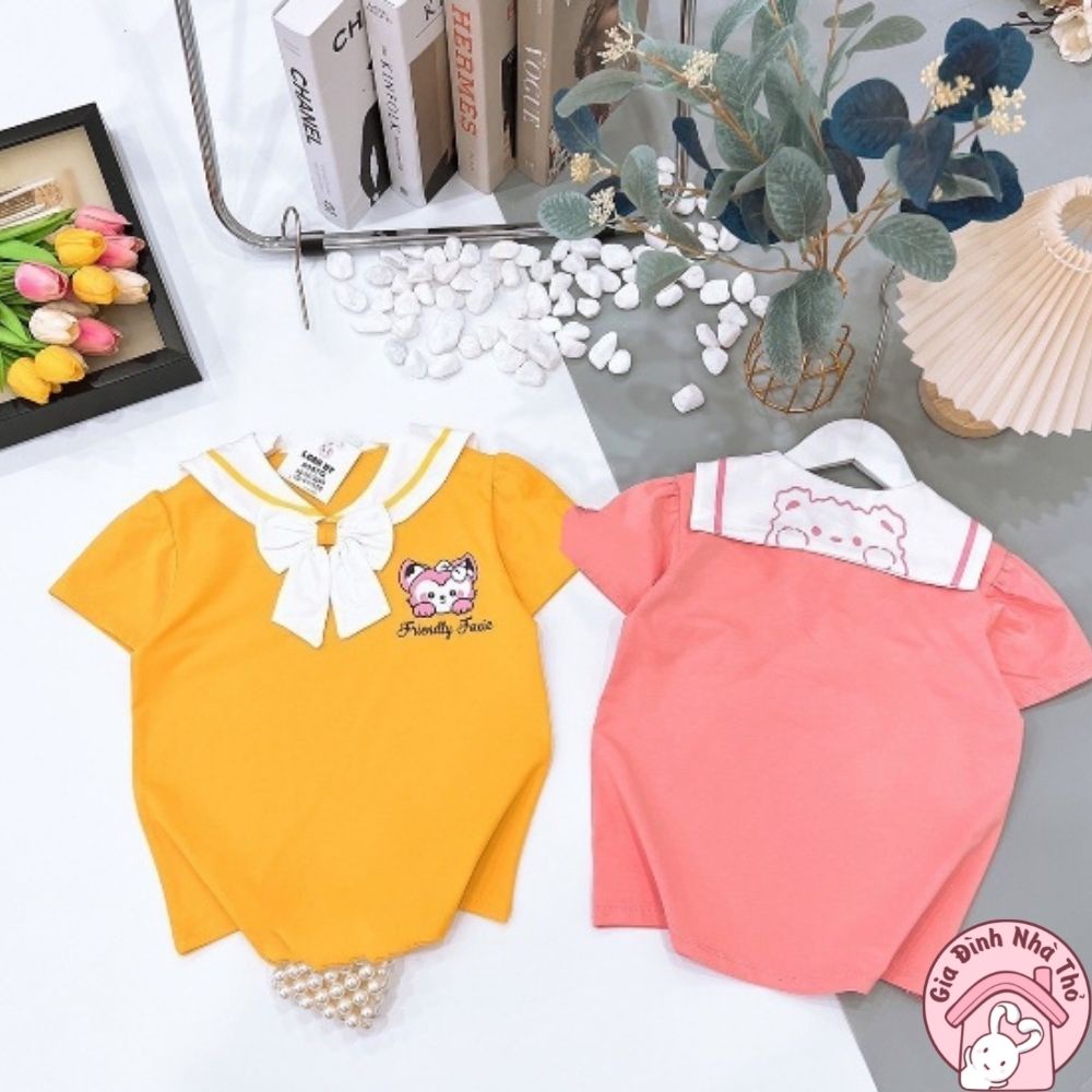 Áo phông thun có cổ cotton bé gái đi học đi chơi