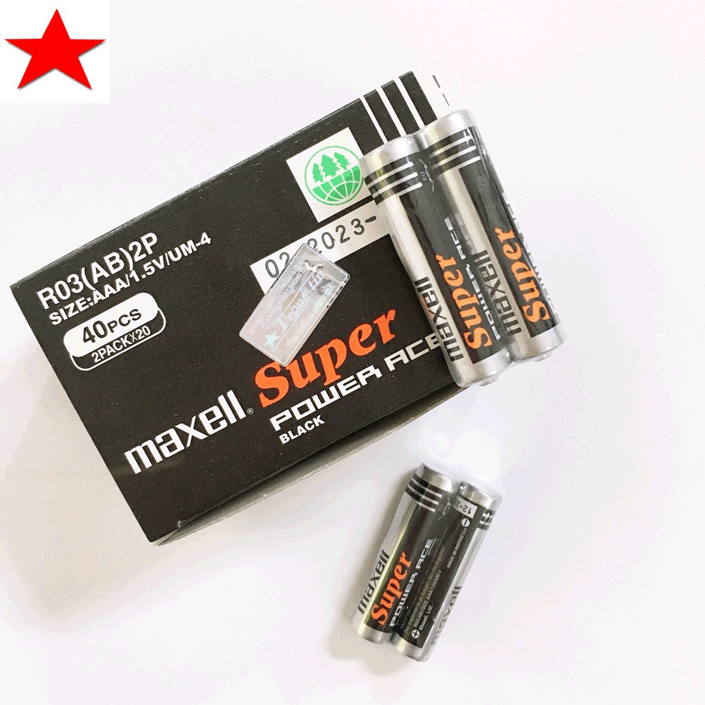 Hộp 40 viên Pin Maxell than đũa AAA chính hãng dùng cho điều khiển tivi, điều hòa, đồ chơi