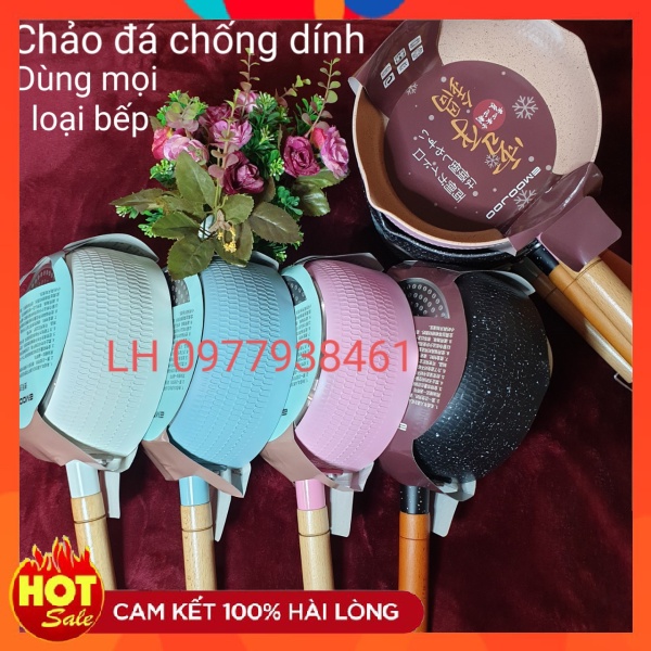 Chảo chống dính vân đá sâu lòng 18cm dùng được cho mọi loại bếp, chảo đá có bán kèm vung kính