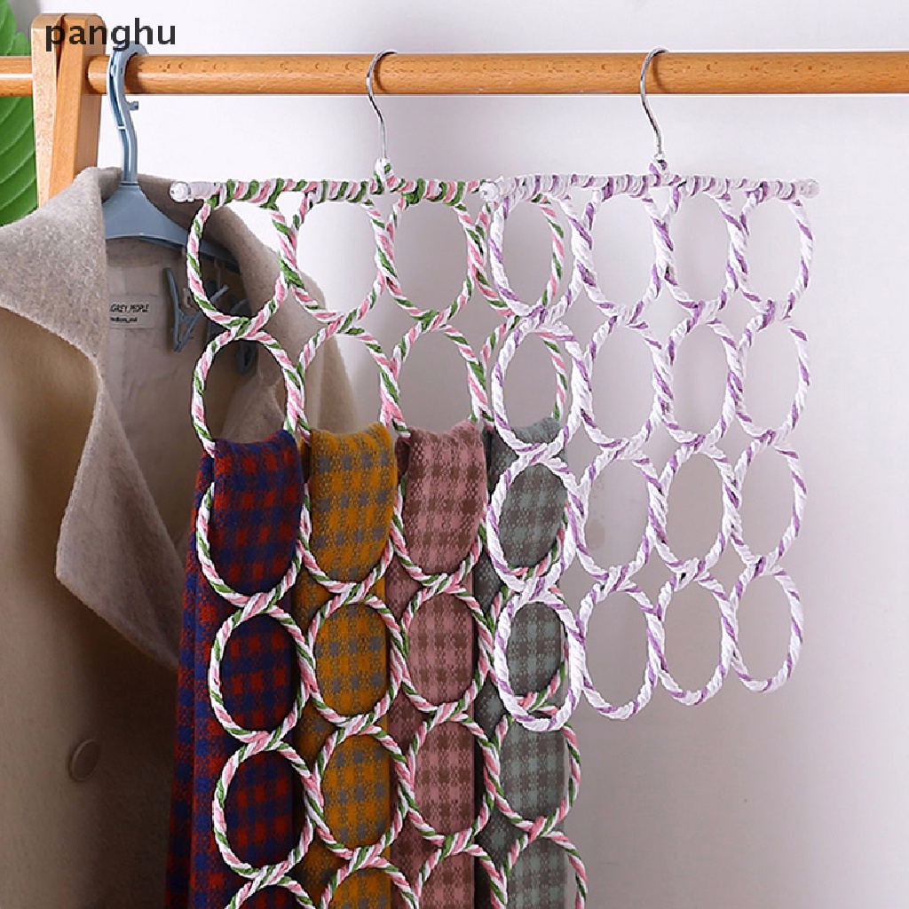 [panghu] Móc Treo Khăn Quàng Cổ / Thắt Lưng Bằng Lụa Hình Tròn Màu Đan Mây Có Thể Gập Lại [V