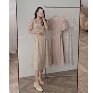 Váy cổ vuông ngắn tay, váy hoa ulzzang quảng châu ngắn tay cực xinh