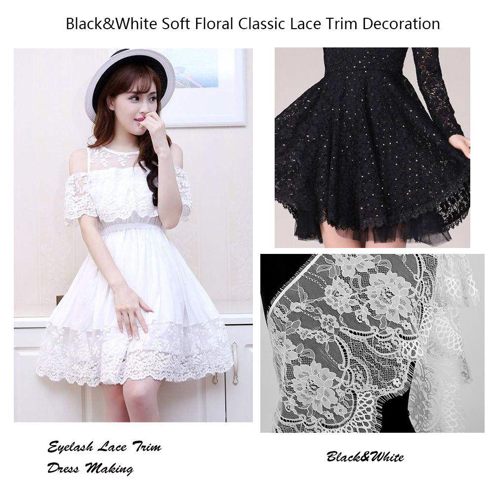 Cuộn Dây Ren Trang Trí Mi Dài 3 Yards Màu Trắng Đen Cổ Điển