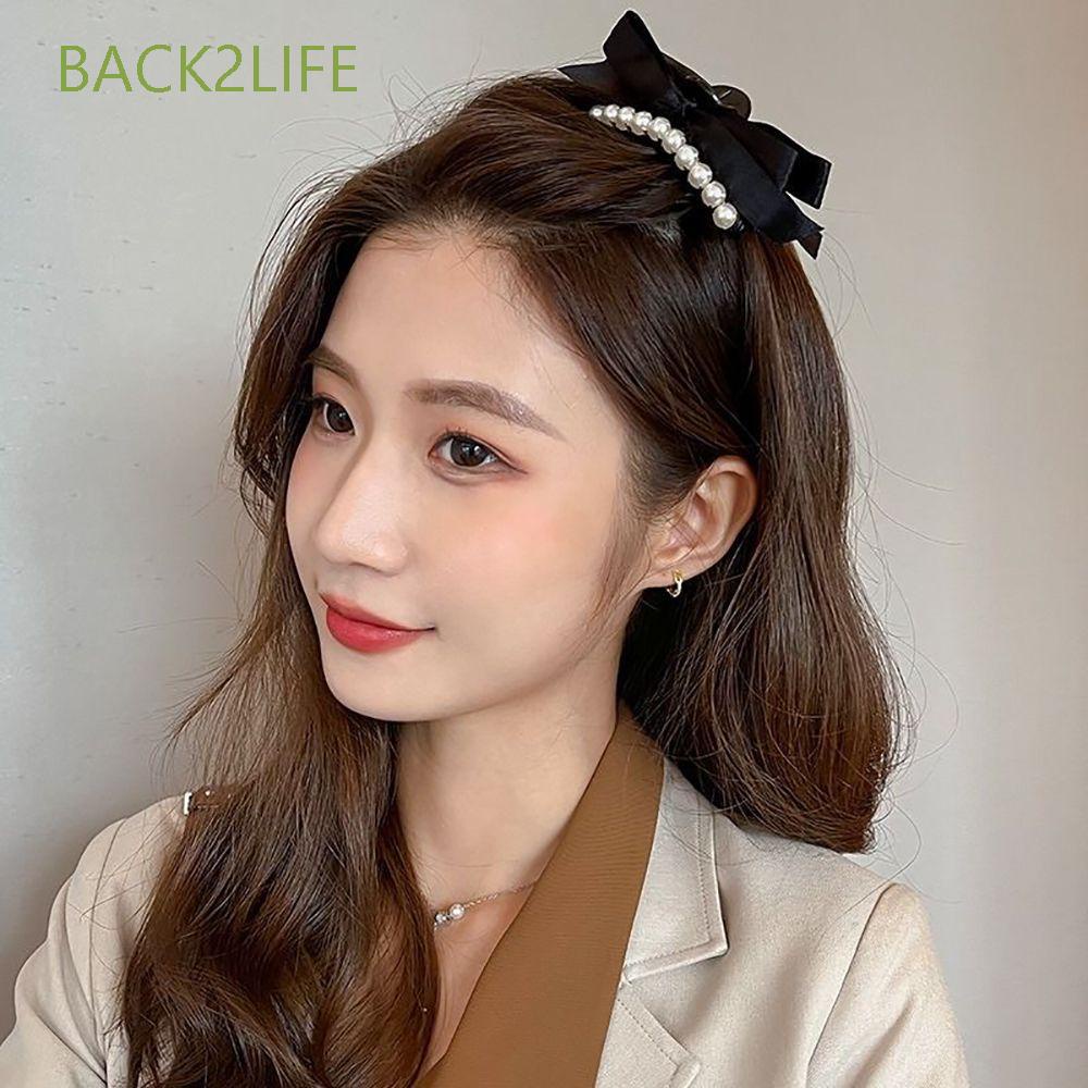 Kẹp Tóc Hình Nơ Đính Ngọc Trai Phong Cách Hàn Quốc Cổ Điển Cho Nữ