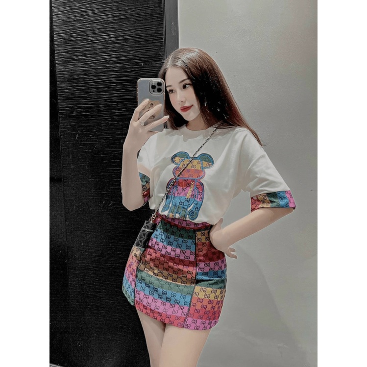 Sét Bộ 2 Món Đi Chơi Áo Thun Cổ Tròn Tici Kết hợp Chân Váy Ngắn Chữ A Chất Kaki Mặc Đep Dáng Xinh NEW UNISEX