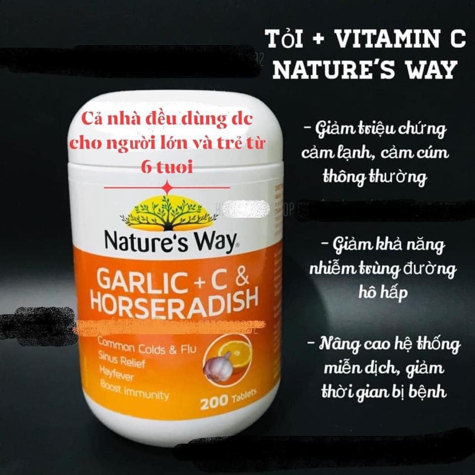 VIÊN UỐNG TĂNG CƯỜNG SỨC ĐỀ KHÁNG GARLIC + C & HORSERADISH NATURE'S WAY 200 VIÊN