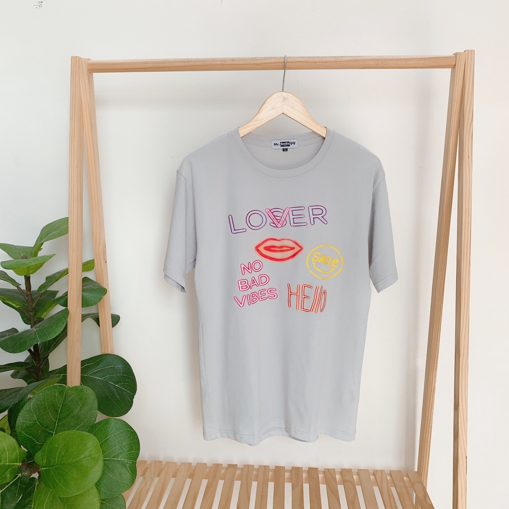 Áo Thun Nam Nữ Unisex Form Rộng Màu Xám Phối Chữ  Mr Smile 99 Shop