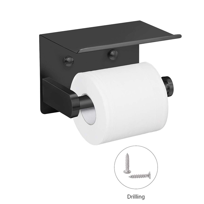 Giá Đỡ Cuộn Giấy Vệ Sinh Gắn Tường Bằng Thép Không Gỉ 304 Kèm Kệ Đựng Điện Thoại Tiện Lợi Đen