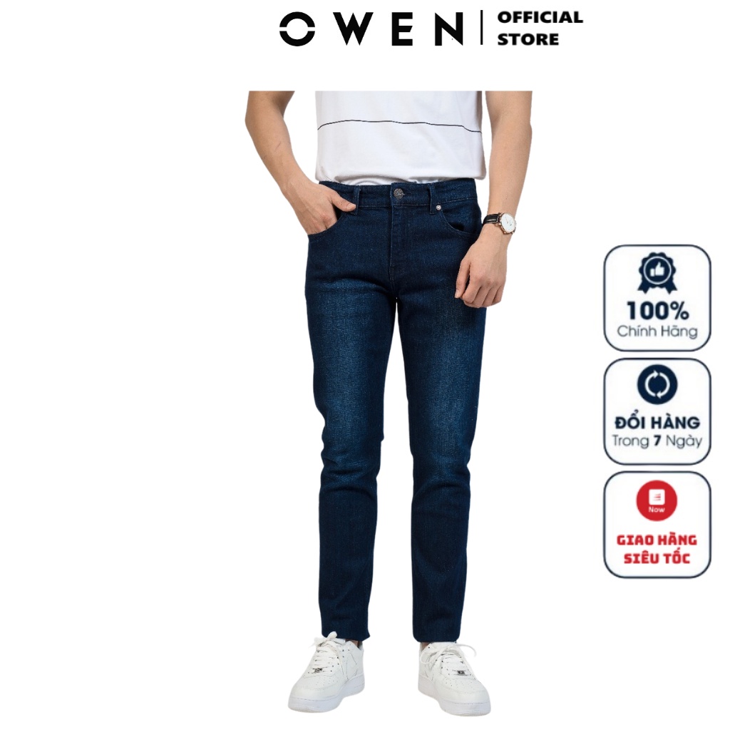 Quần Jean Nam Quần Bò Hàng Hiệu Cao Cấp Owen QJSL23948 Ống Côn Slim Fit Màu Xanh Đậm Vải Cotton Spandex Đàn Hồi Tốt