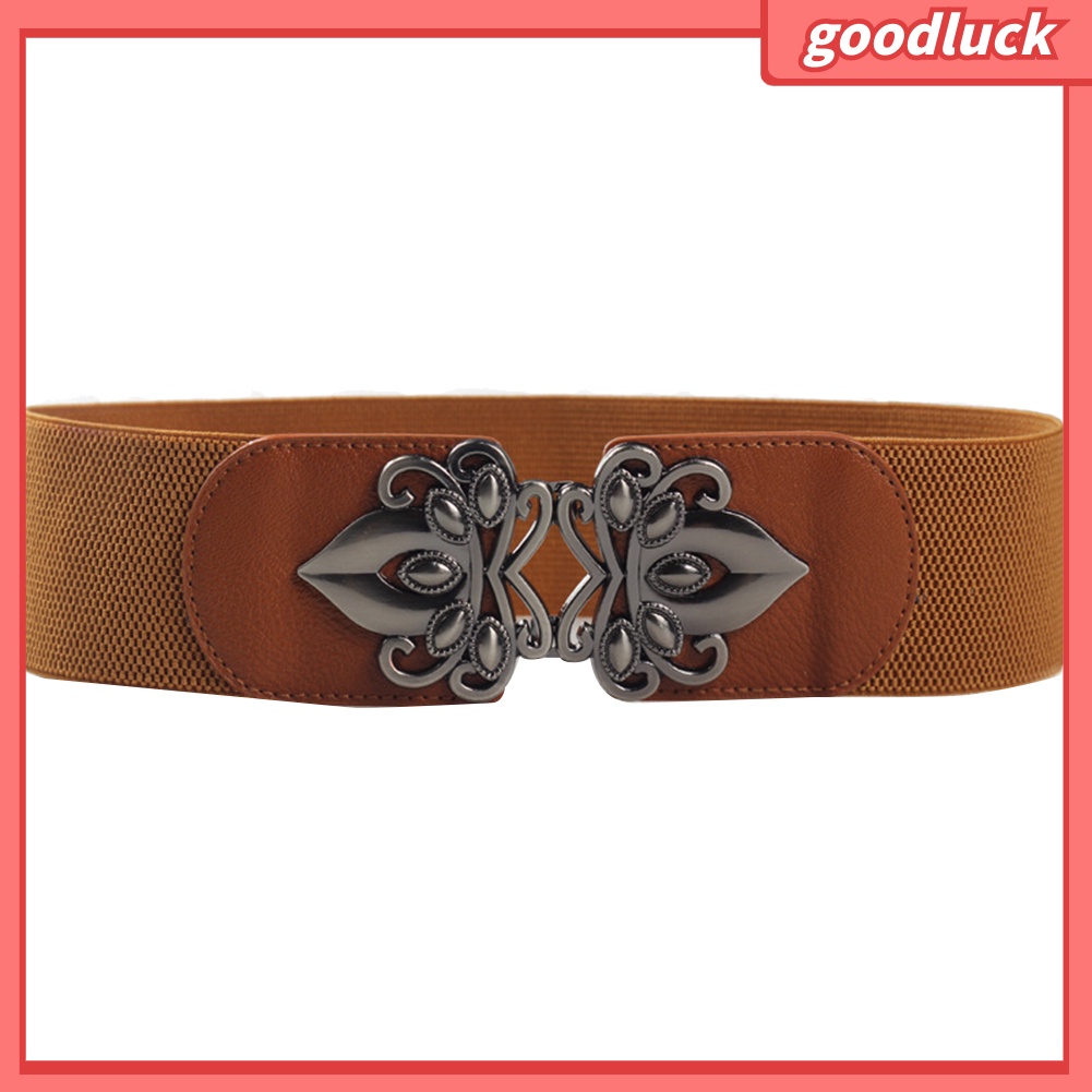Thắt lưng da pu màu trơn khóa kim loại khắc họa tiết hoa phong cách vintage thời trang