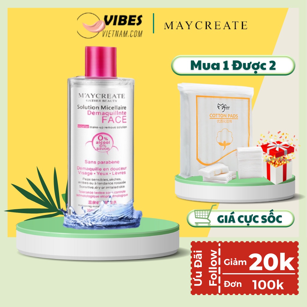 Combo Maycreate Nước Tẩy Trang và Bông Tẩy Trang Maycreate - vibesvietnam