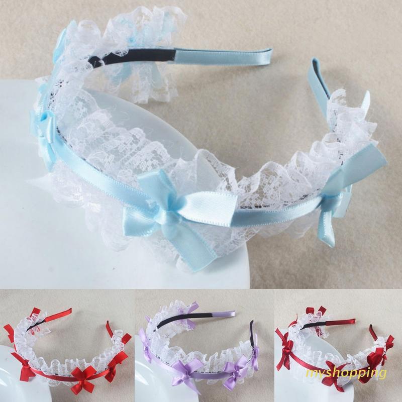 Băng đô ren xếp ly viền ren thắt nơ dùng hóa trang hầu gái