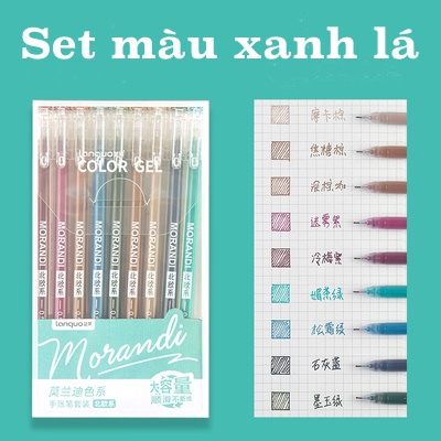 Set 9 cây bút viết nhiều màu, bút gel mực highlight ghi nhớ Resun Morandi ngòi 0.05mm cho học sinh sinh viên URI DECOR