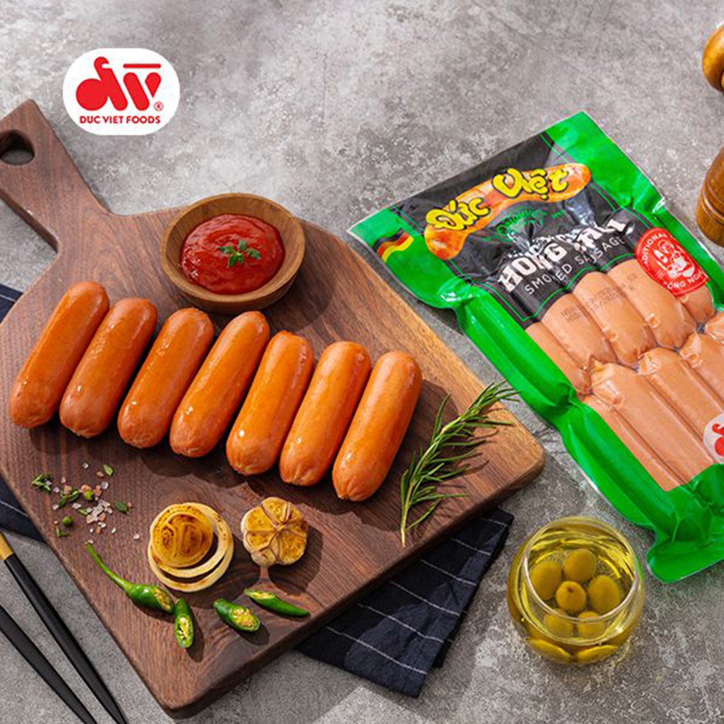 Xúc xích Hong Khói - Xúc xích Đức Việt, (Gói 500g, 10 cây) Date mới nhất