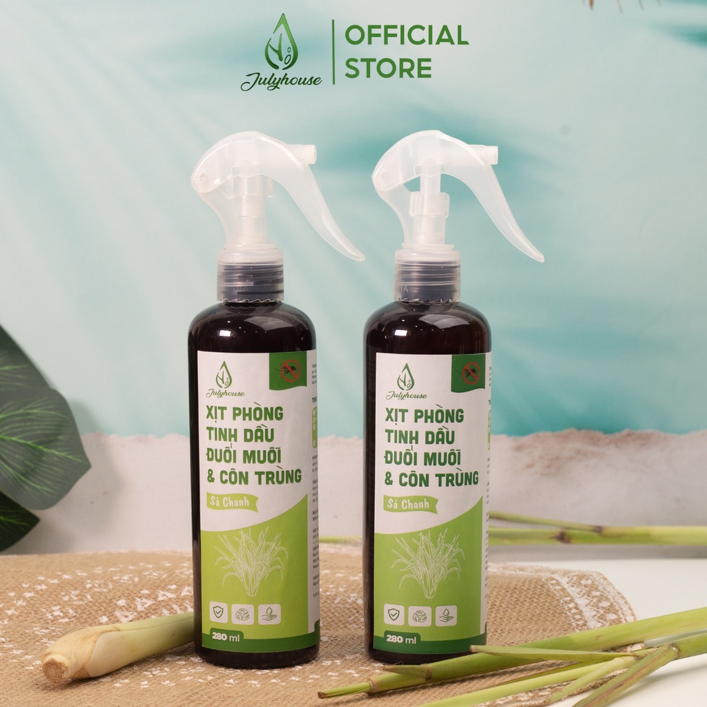 Combo 2 bình xịt phòng tinh dầu Sả Chanh 280ml/chai JULYHOUSE khử mùi đuổi muỗi và côn trùng hương dễ chịu