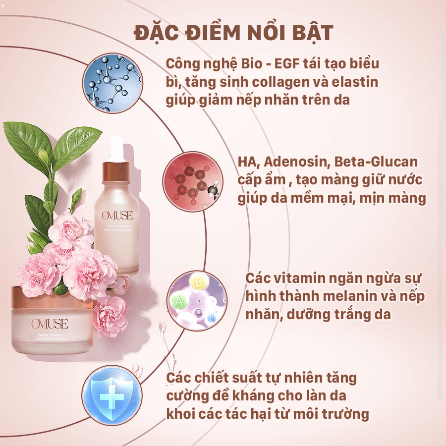 Bộ đôi chống lão hóa chuyên sâu Cream 50ml &amp; Serum O’Muse Secret Timeless Rejuvenating 30ml