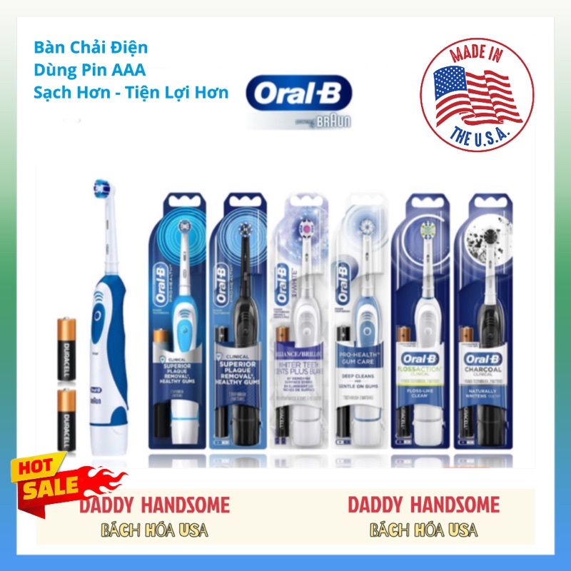 Bàn Chải Pin Oral-B Clinical - Nhiều loại đầu - Dùng Pin AA - Hẹn giờ 2 phút