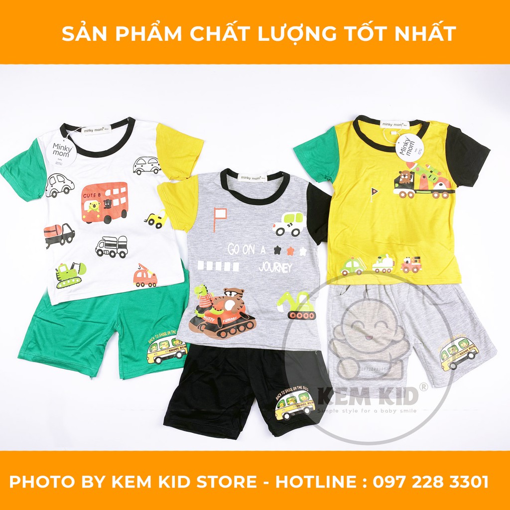 Bộ Minky Mom cộc hình xe otô phối màu, vải thun cotton siêu mát, mềm mịn thấm hút mồ hôi cho bé