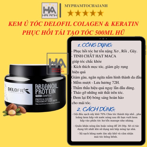 [ DELOFIL ] HẤP TÓC Ủ TÓC COLAGEN PHỤC HỒI CHUYÊN SÂU DELOFIL ARGAN OIL 500ML (HŨ)