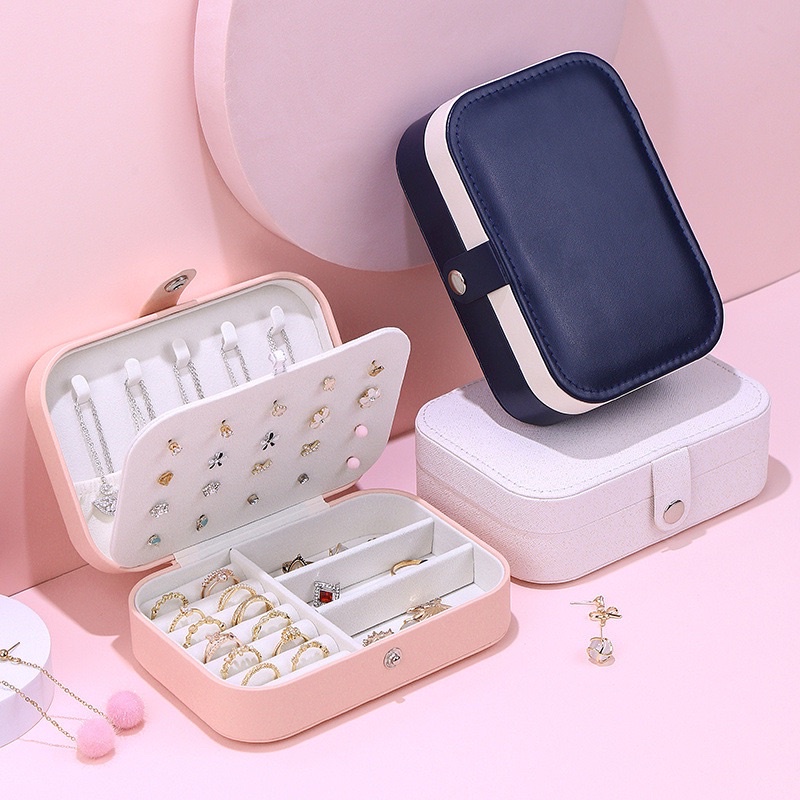 Hộp đựng trang sức mini bọc da PU cao cấp,đựng hoa tai vòng tay nhẫn dây chuyền-để bàn đi chơi du lịch