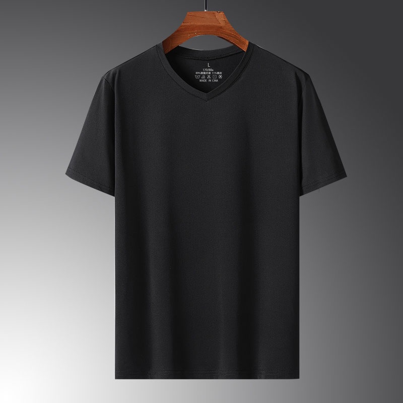 Áo Thun Tay Ngắn Cổ Chữ V Màu Sắc Đơn Giản Chất Liệu Lụa Lạnh Nhanh Khô Cho Nam Giới