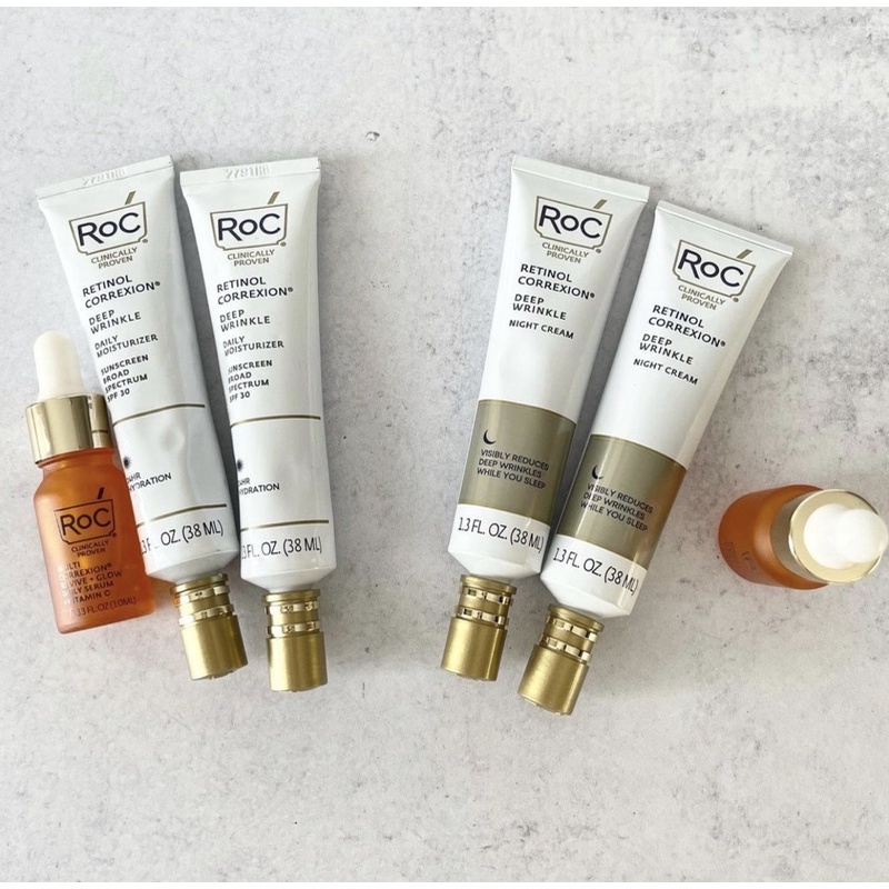 Full Set kem dưỡng ban đêm RoC Retinol + serum Vitamin C RoC